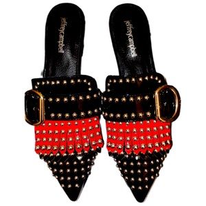Women’s leather mules slides studded flats 7
